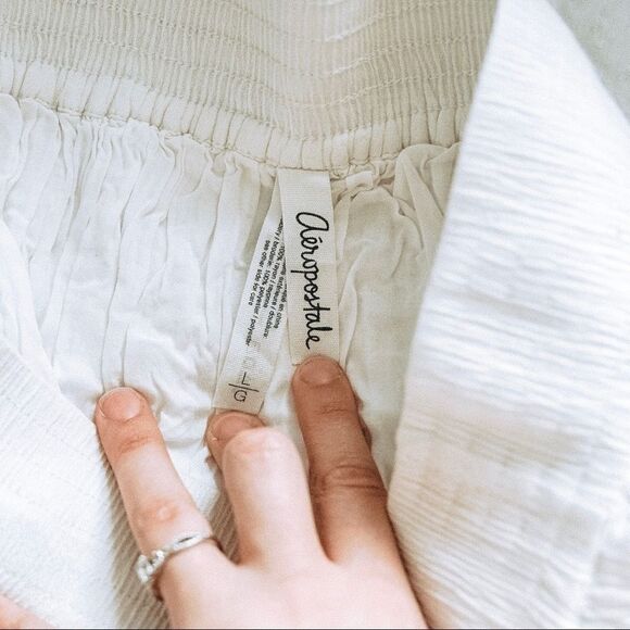 Aeropostale White Elastic Embroidered Grecian Patterned Linen Mini Skirt Size L - Picture 5 of 5